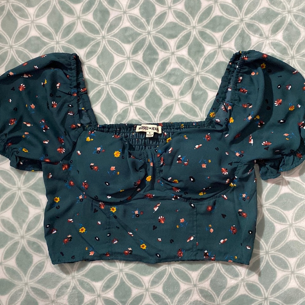 Green crop top with flower design